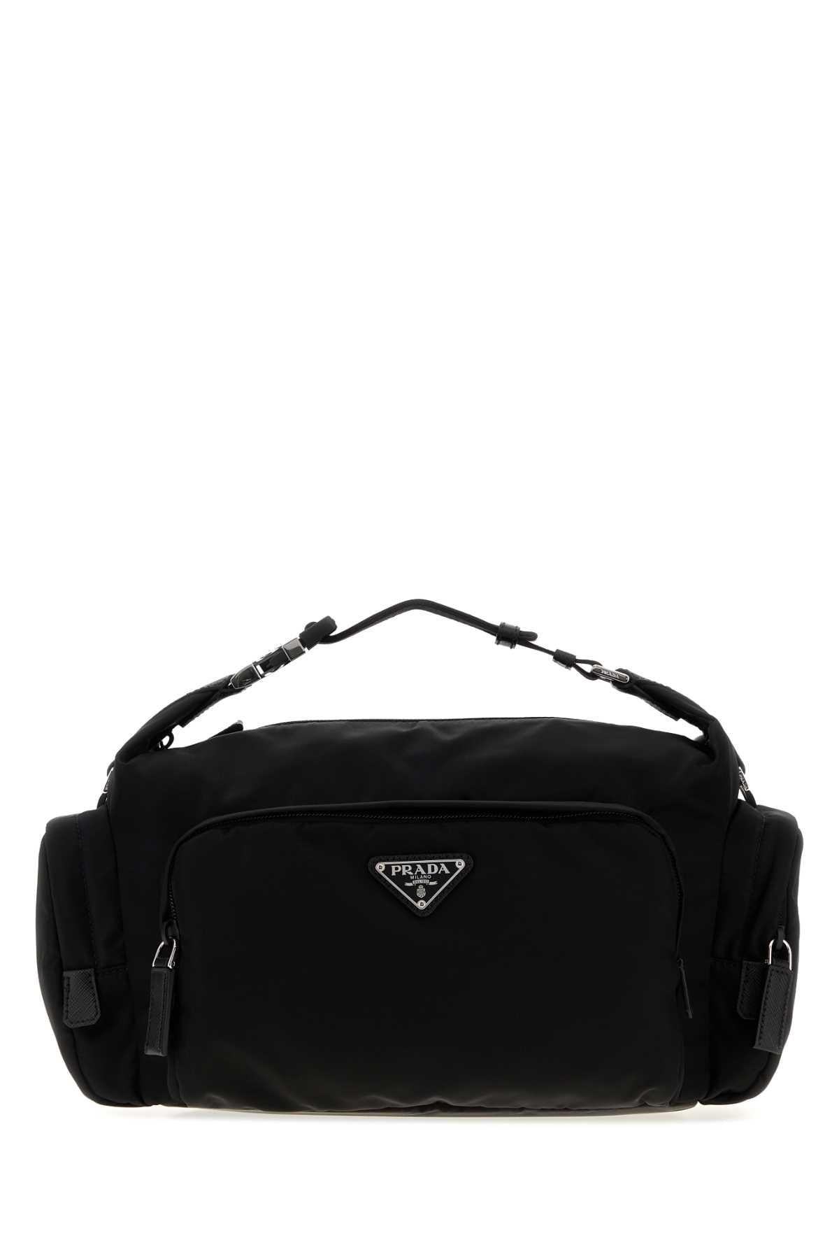 PRADA Black Nylon Leather Tote Bag for Men