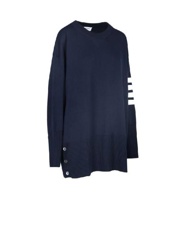 THOM BROWNE Oversized Crewneck 4-Bar Stripe Knit Sweater Navy