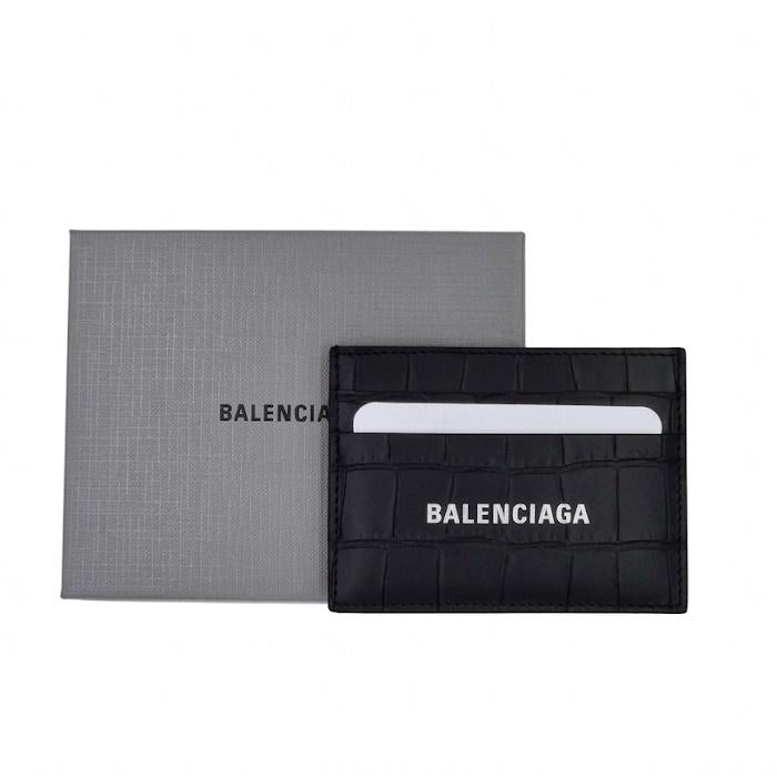 BALENCIAGA Logo Croc-Embossed Leather Card Holder Black