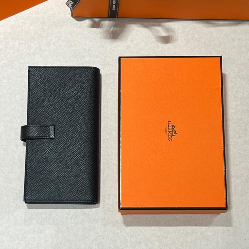 HERMES Epsom So Black Béarn Long Wallet Unisex