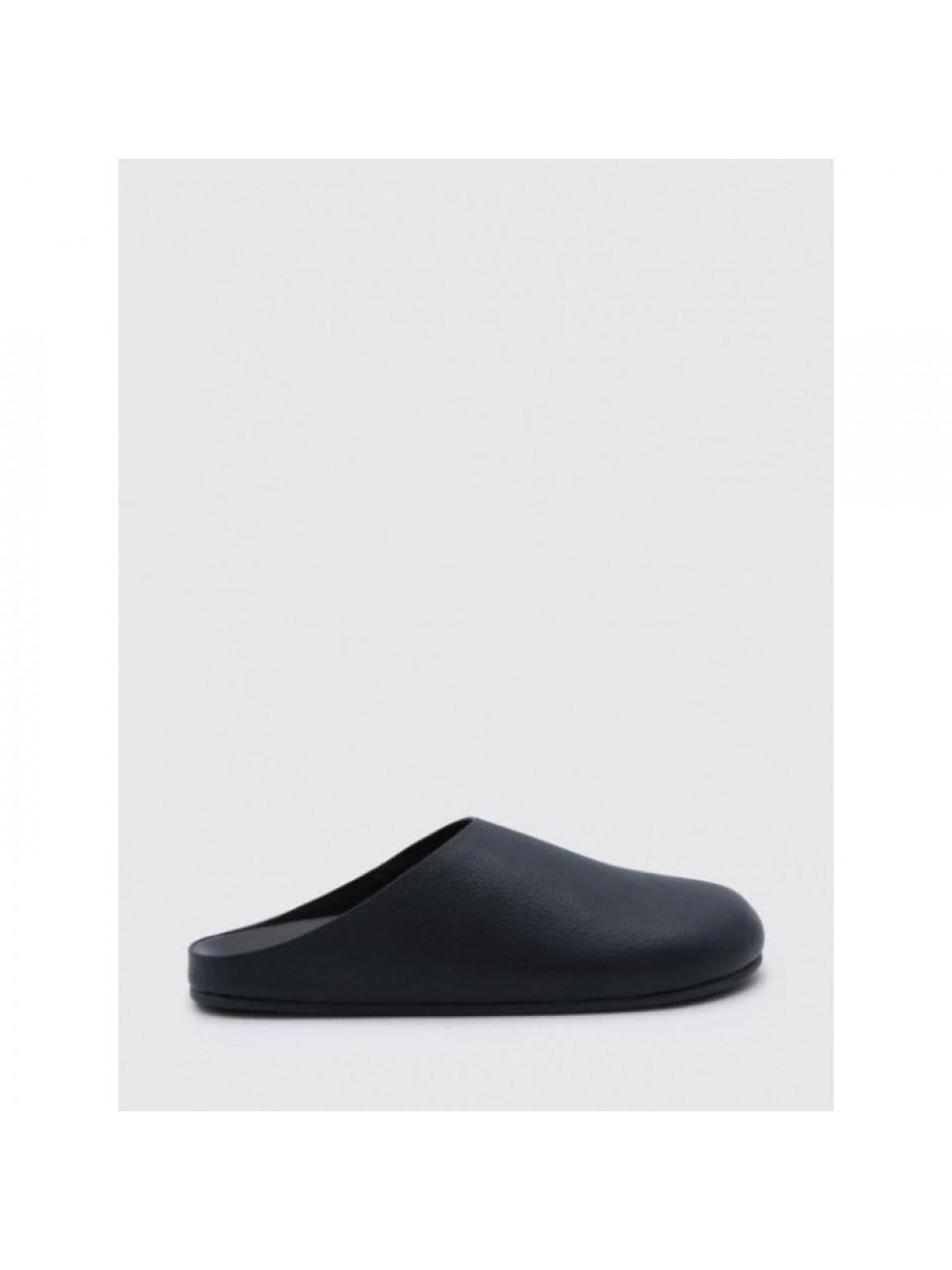 The Row Hudson Black Leather Slide Sandals