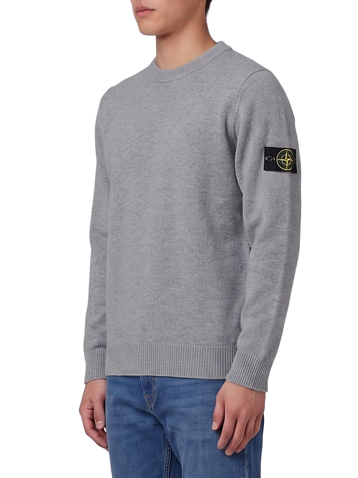 STONE ISLAND Wool Round Neck Knit Sweater Navy