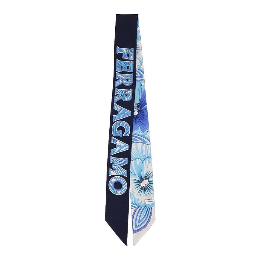 Ferragamo Blue Azzurro Brezza Print Silk Twilly Scarf for Women