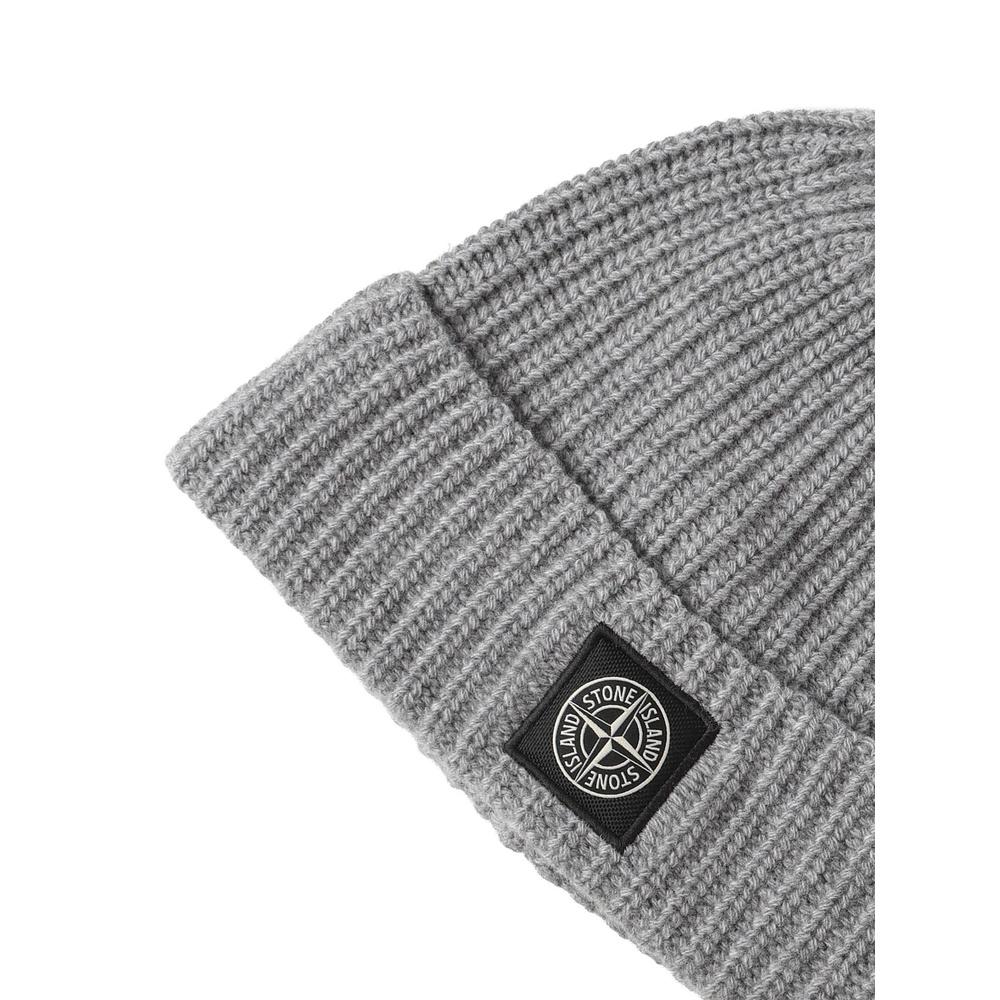STONE ISLAND Logo Patch Beanie Black Knit Hat Men