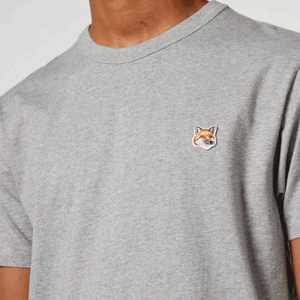 Maison Kitsune Fox Head Logo Short Sleeve T-Shirt for Men Gray Cotton