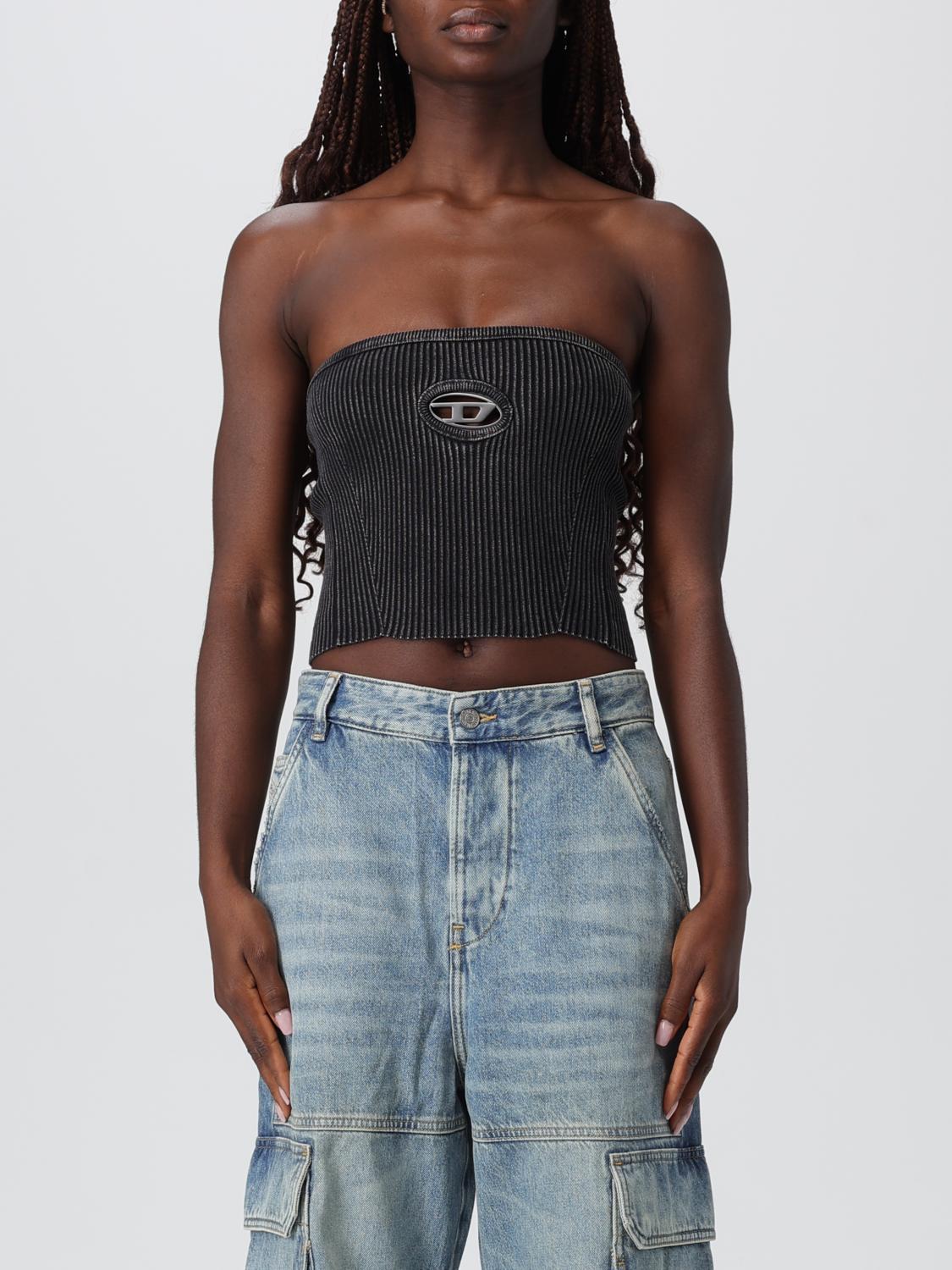 DIESEL Black Faux Leather Bustier Top