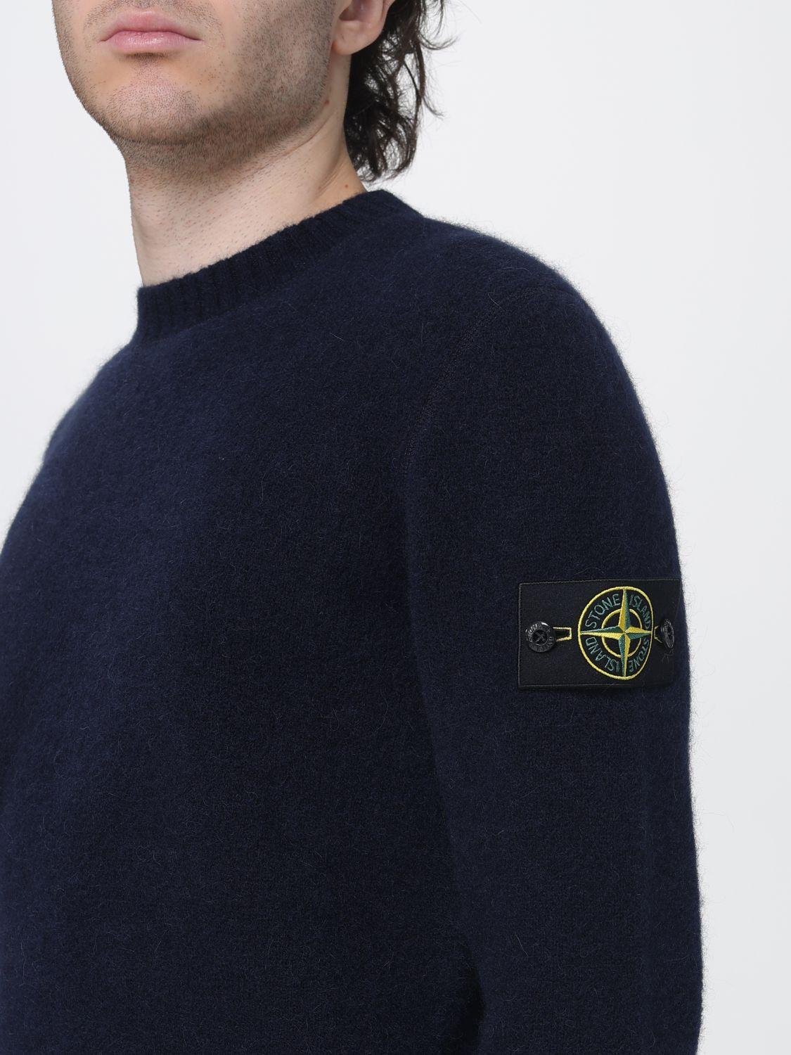 STONE ISLAND Wool Round Neck Knit Sweater Navy Men