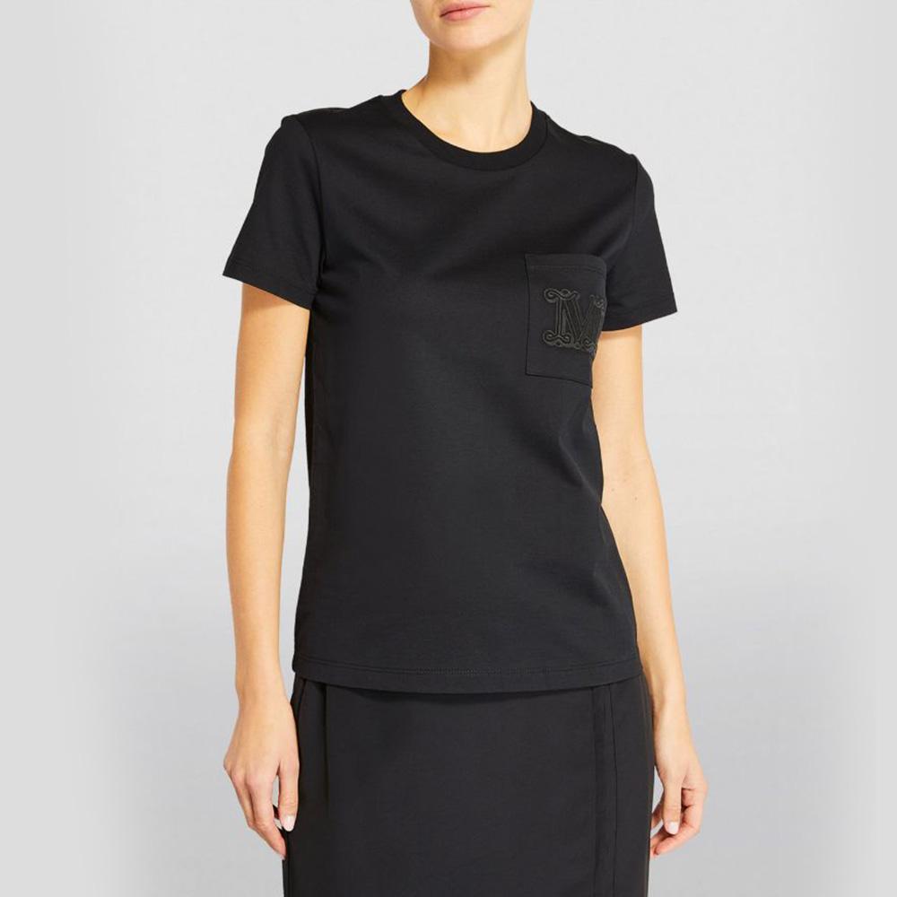 Max Mara Black PAPAIA Embroidered Logo Short Sleeve T-Shirt 1946014106002