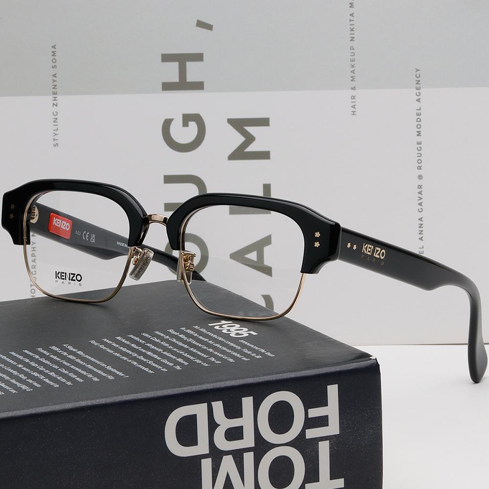 KENZO Gold Black Browline Semi-Rim Square Eyeglass Frames KZ50189U 032