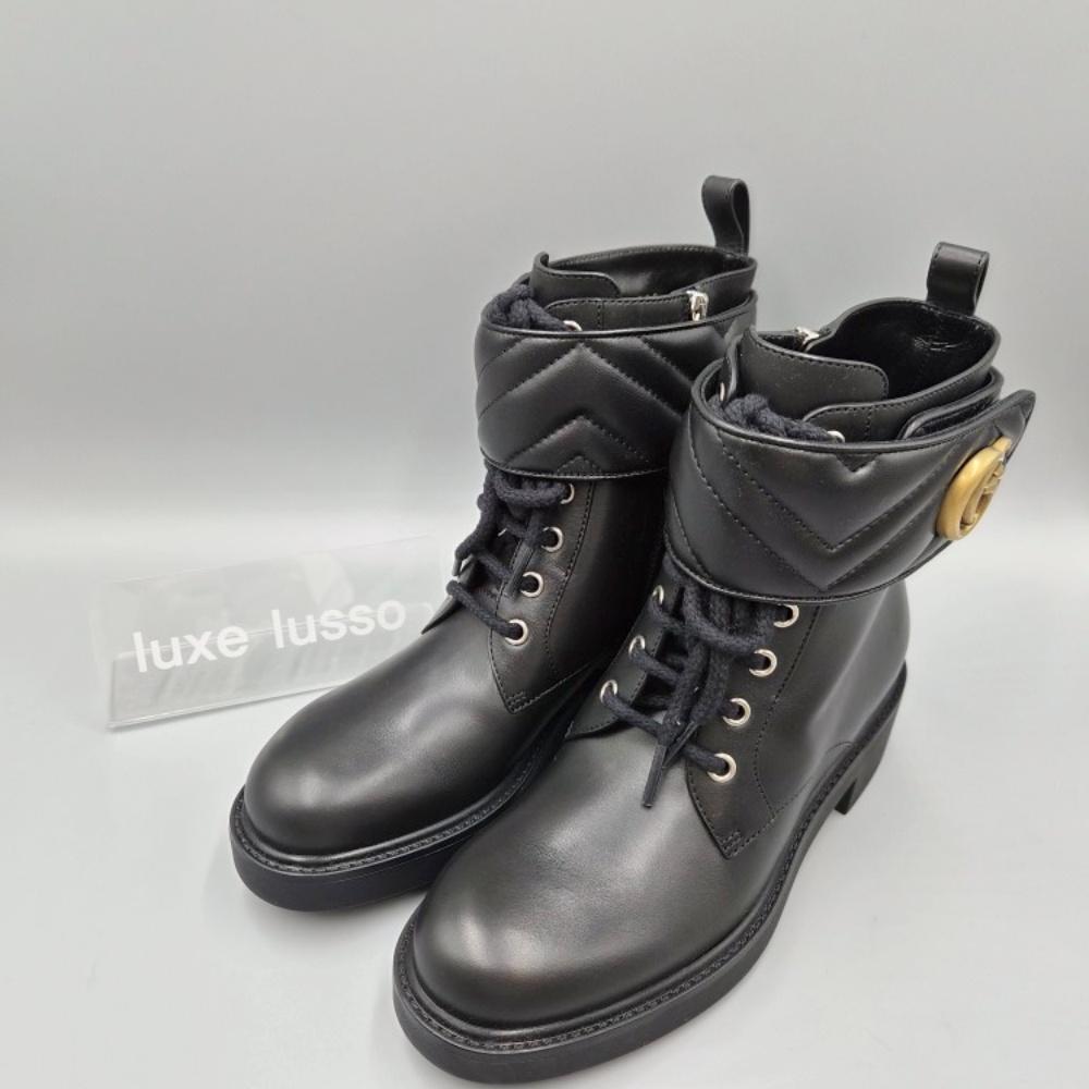 GUCCI Double G Black Leather Chelsea Ankle Boots 670397