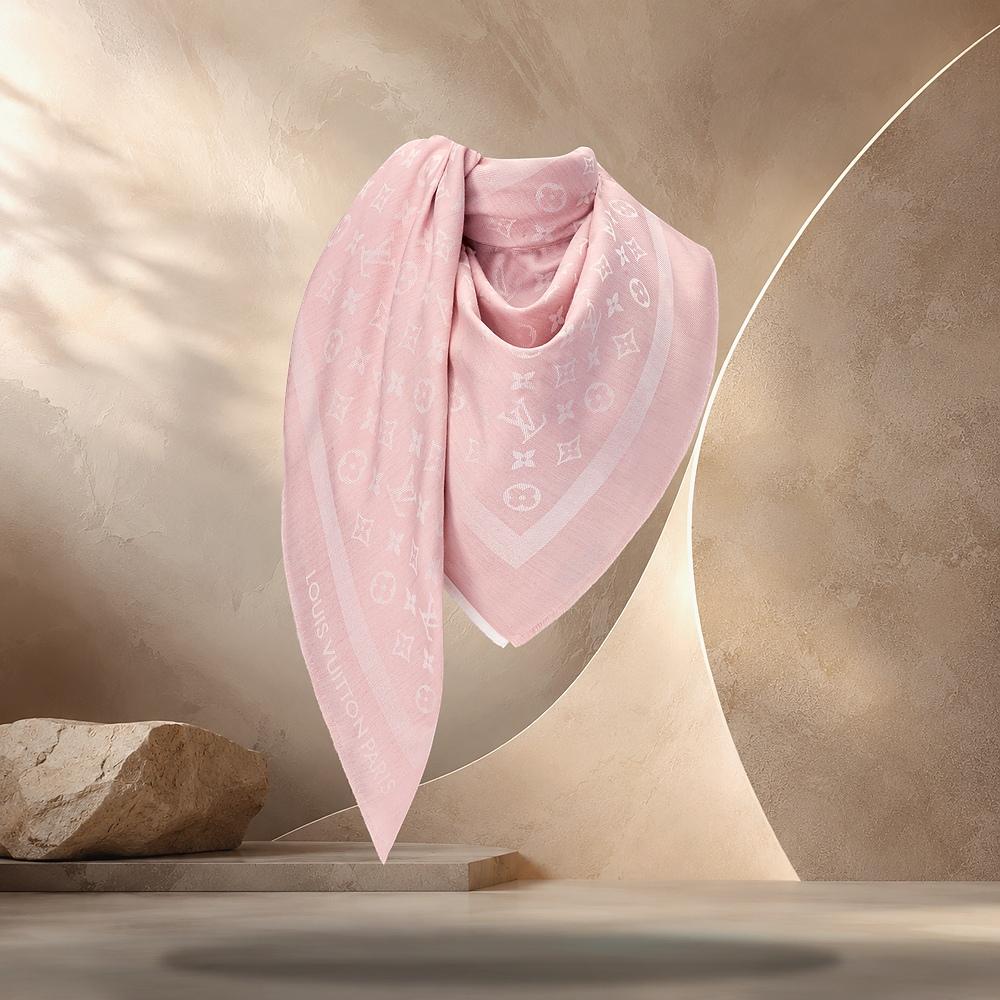 Louis Vuitton Monogram Denim Shawl Light Pink Scarf M98341