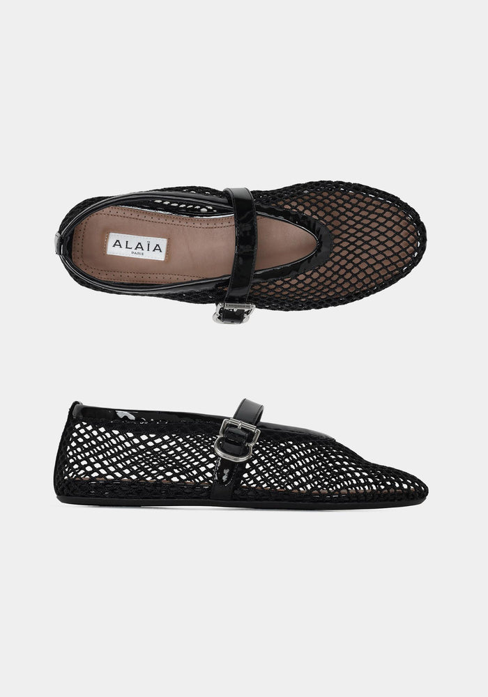 ALAIA Black Fishnet Rubber Overshoe Ballet Flats AA3A1023A022 999