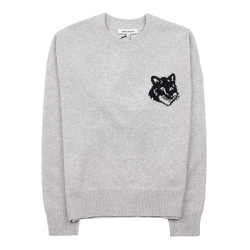 Maison Kitsune Fox Head Logo Crewneck Knit Sweater Light Gray Women