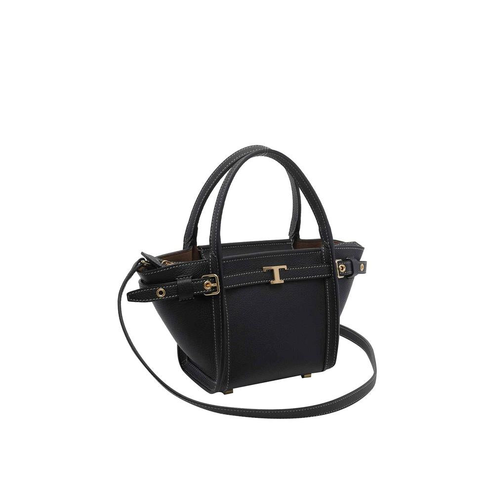 Tods T Logo Leather Tote Bag Black