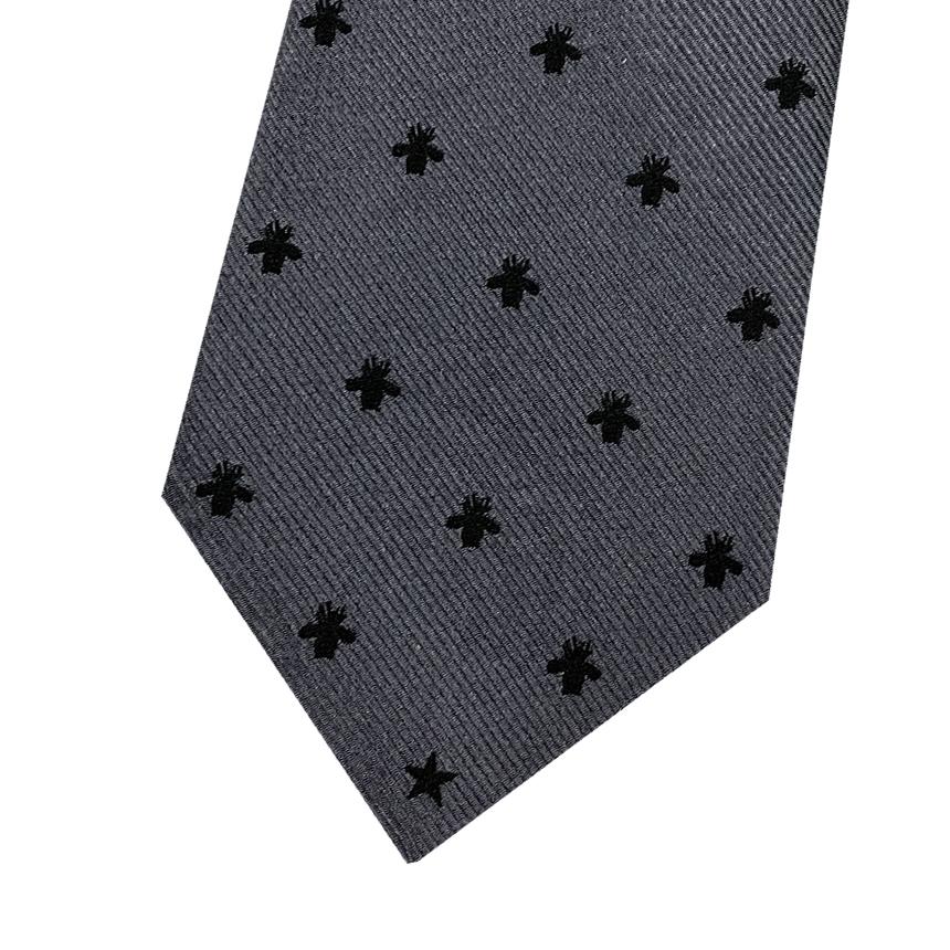 GUCCI Bee Pattern Silk Tie Gray