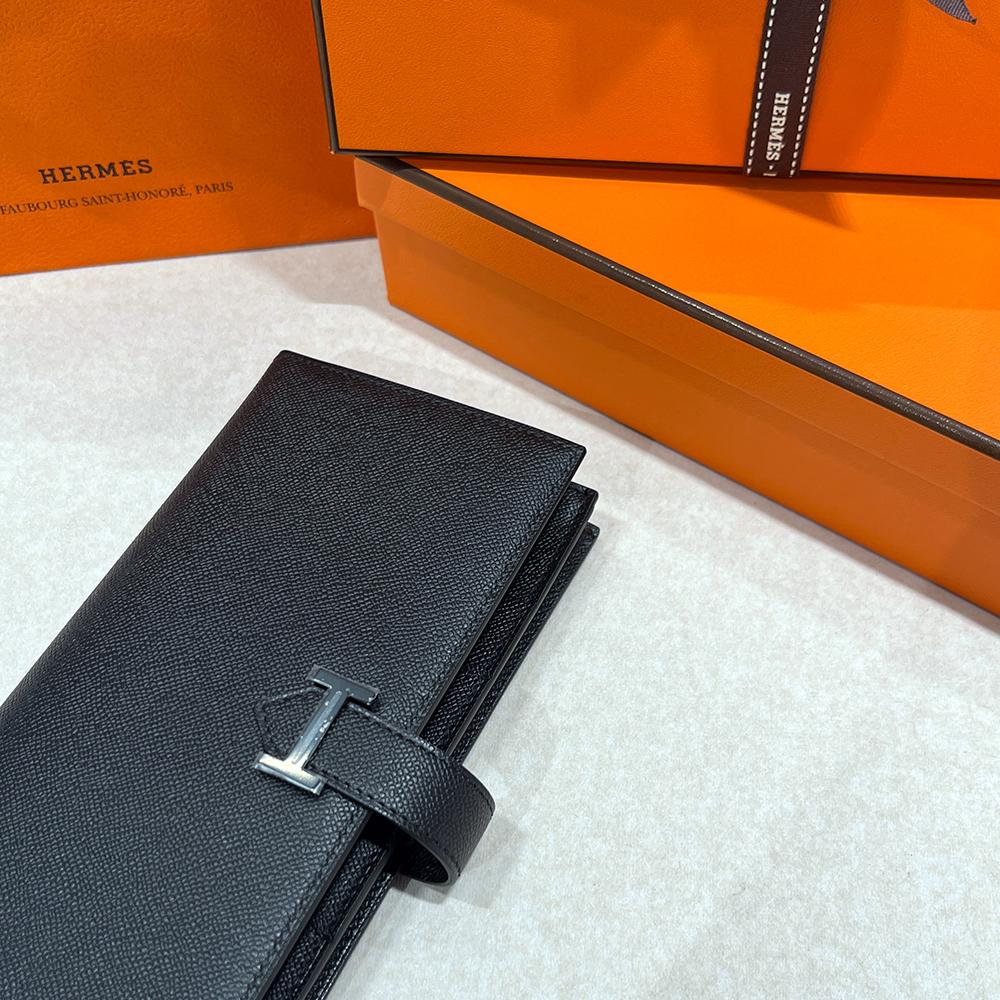 HERMES So Black Epsom Leather Bearn Long Wallet Unisex