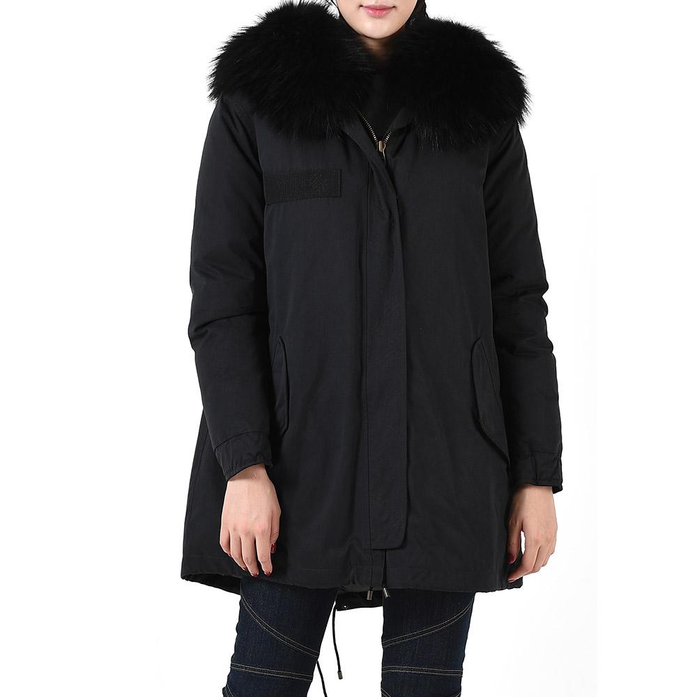 Mr & Mrs Raccoon Fur Hood Black Padded Parka Jacket