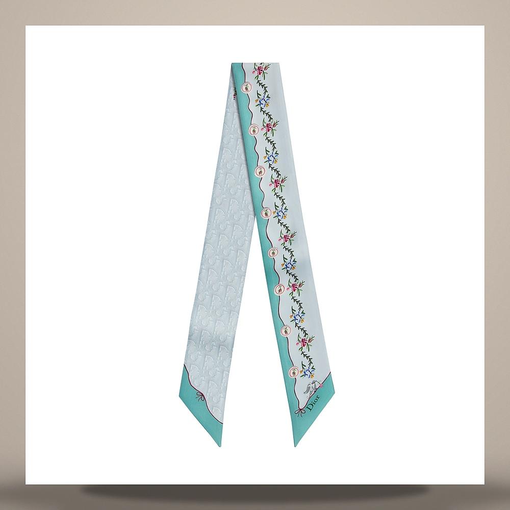 DIOR Amour Revolution Flower Mitzah Scarf Blue Multi Silk Twill
