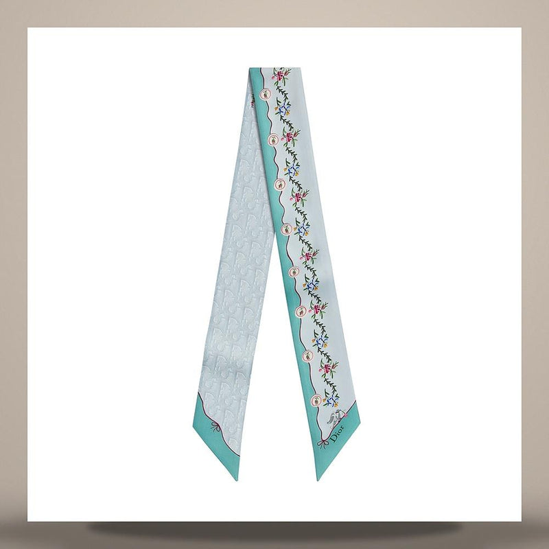DIOR Amour Revolution Flower Mitzah Scarf Blue Multi Silk Twill