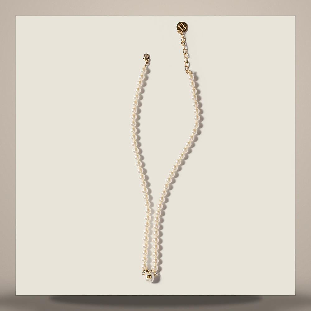 Miu Miu Metal and Pearl Necklace 5IC347 2G9O F0SAJ