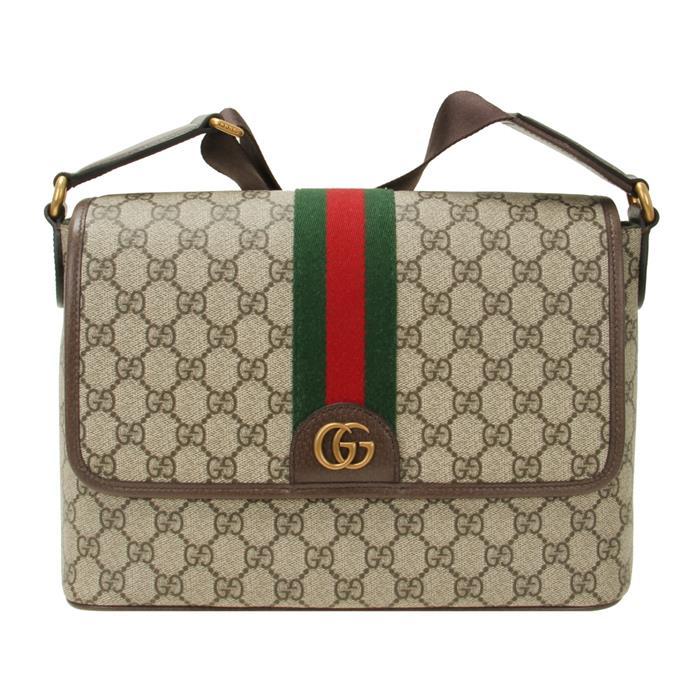 GUCCI Ophidia Medium Messenger Bag Brown GG Supreme Canvas Crossbody
