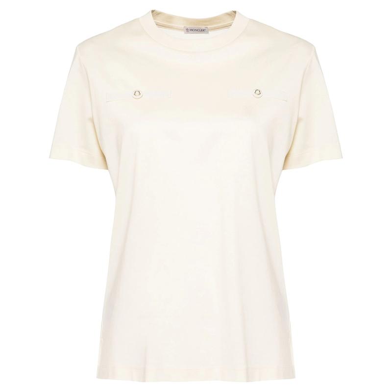 Moncler Logo Patch Short Sleeve T-Shirt for Women White Cotton