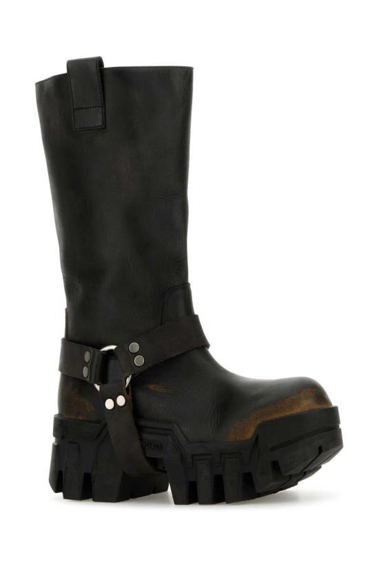 BALENCIAGA Men’s Bulldozer Harness Boots Black Leather