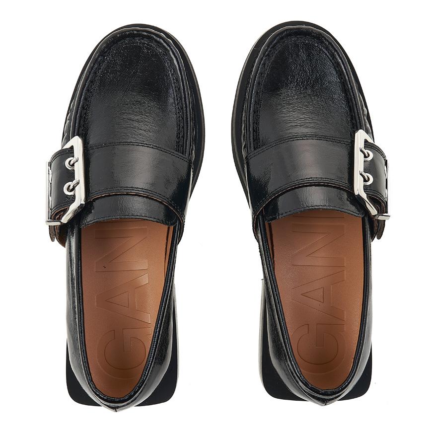 GANNI Feminine Buckle Loafers Black Women’s Leather Shoes