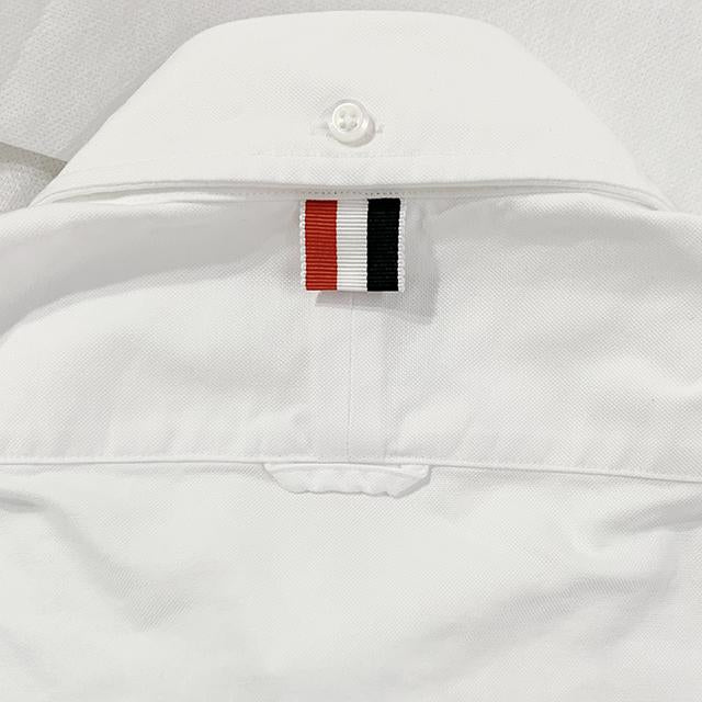 THOM BROWNE White Grosgrain Tricolor Placket Long Sleeve Shirt