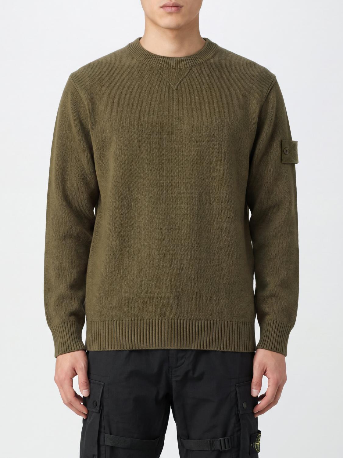 STONE ISLAND Green Wool Crewneck Knit Sweater for Men
