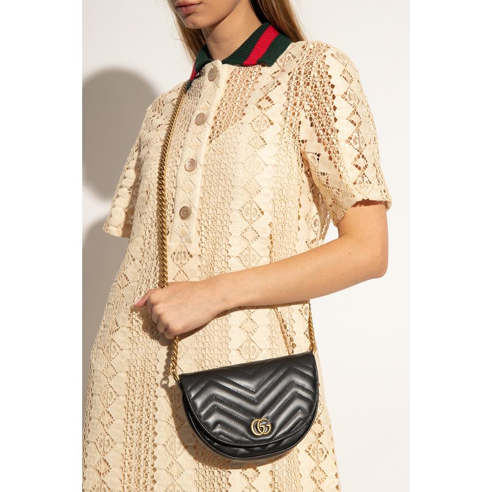 GUCCI GG Marmont Chain Crossbody Bag Black Leather