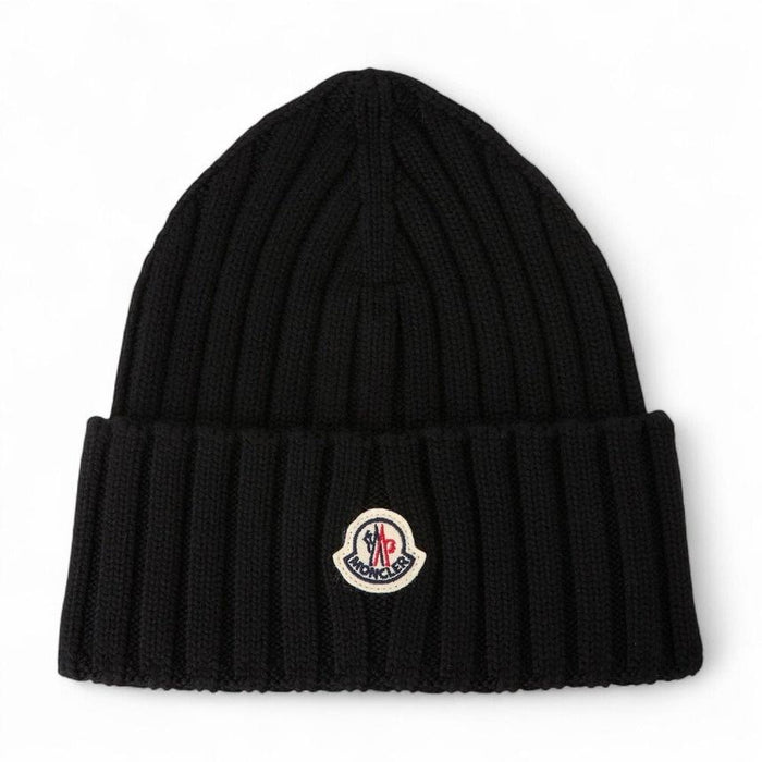 Moncler Women’s Rib Knit Beanie Black Wool Hat