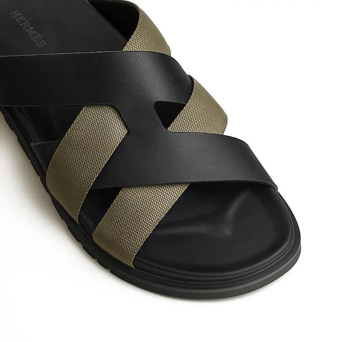 HERMES Men’s Casimir Slippers Khaki Calfskin