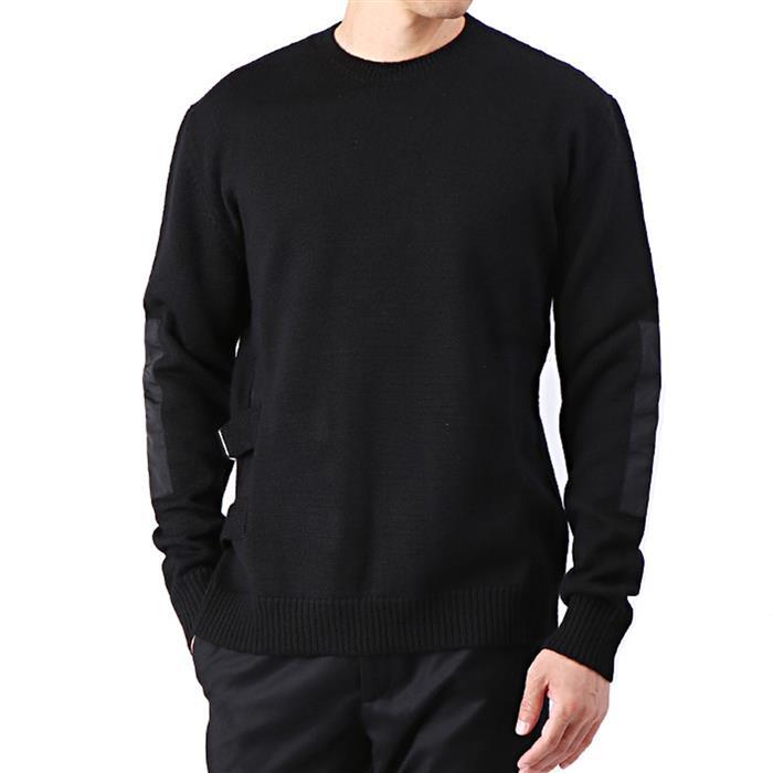 Les Hommes Side Line Cutout Crewneck Knit Sweater Black