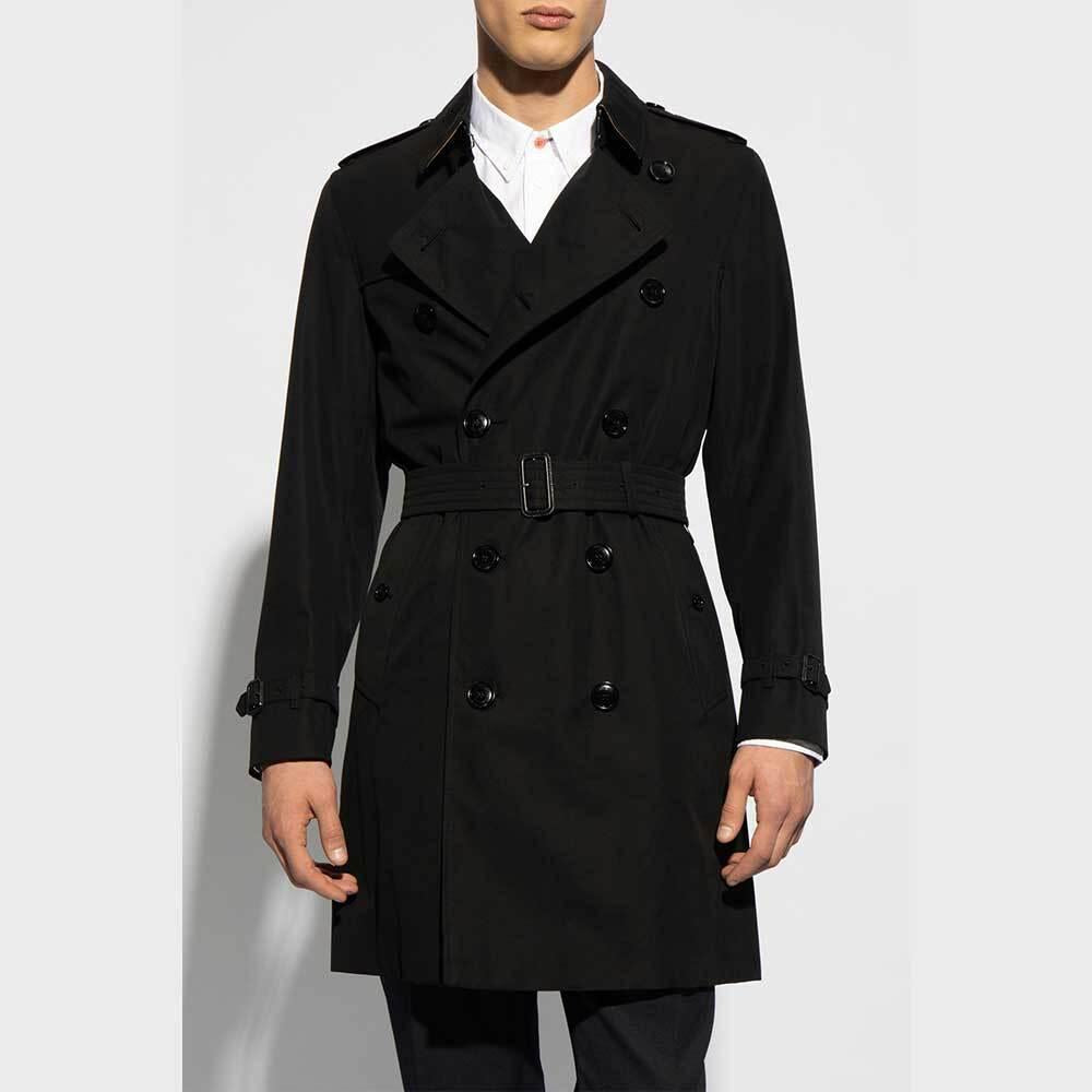 BURBERRY Kensington Short Trench Coat Men Beige Cotton Outerwear