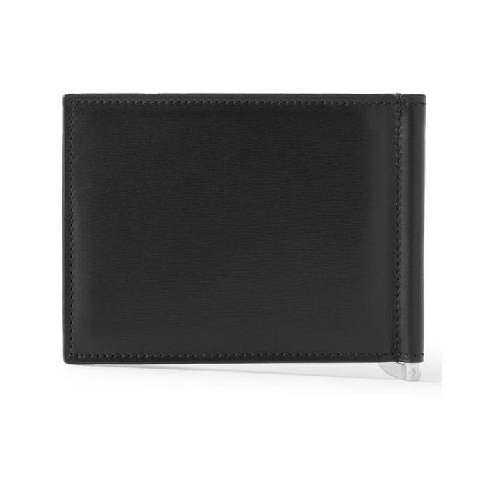 Ferragamo Silver Embossed Logo Money Clip Black Leather Wallet