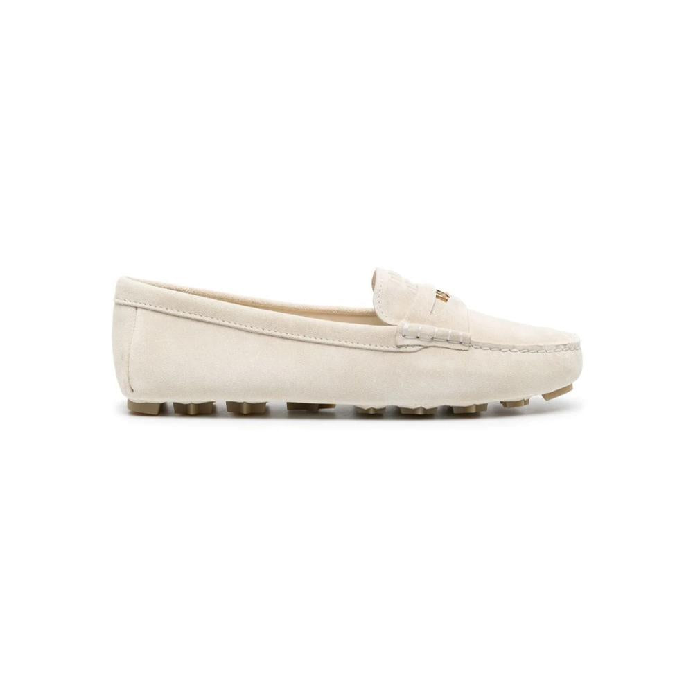 Miu Miu Beige Logo-Engraved Driving Loafers