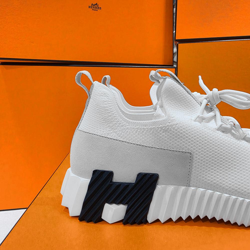 HERMES Lift Low-Top Sneakers White with Black Orange H Logo