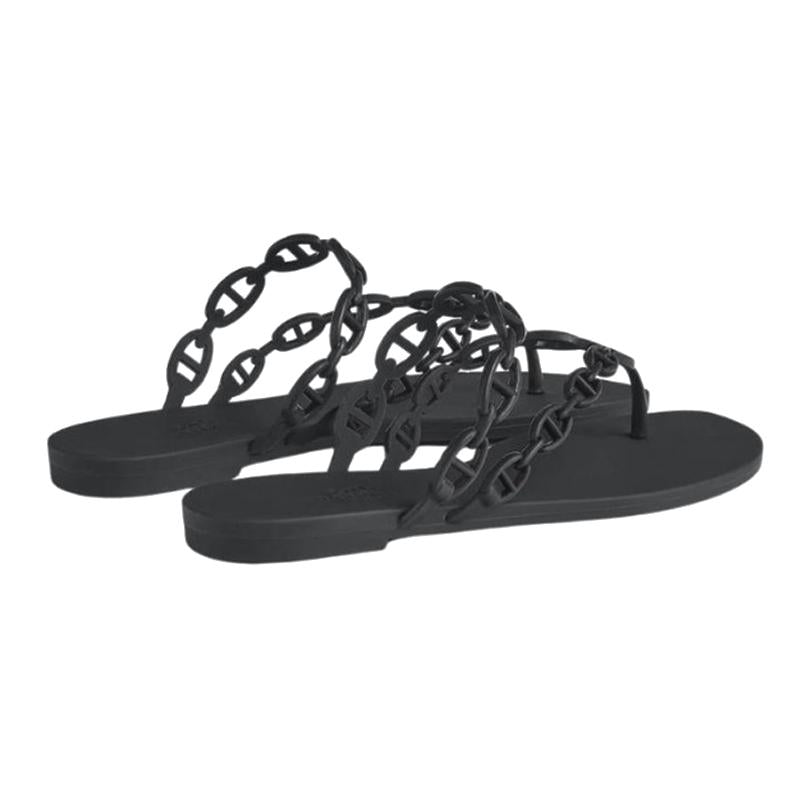 HERMES Island Noir Black Sandals for Women