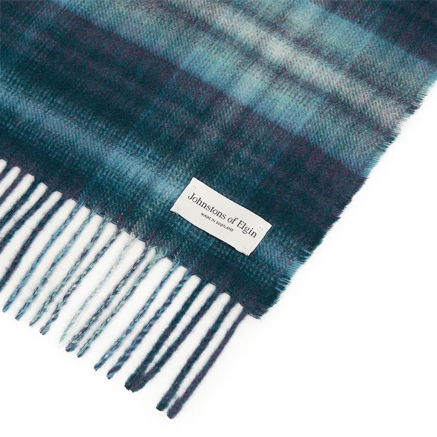 Johnstons of Elgin Soft Blur Check Cashmere Scarf Unisex RU7632 BLUE