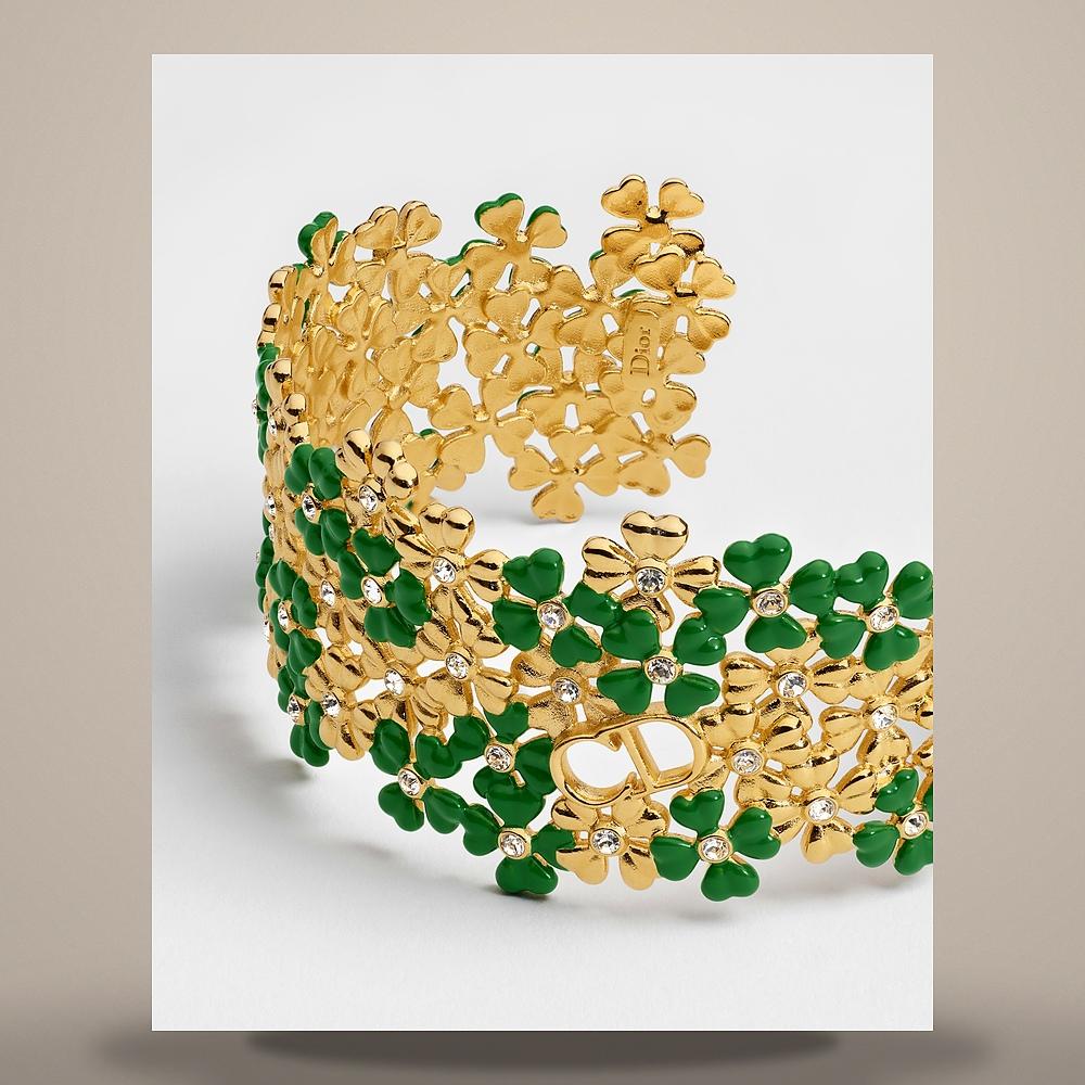 DIOR Gold-Finish Metal Crystal Clover Cuff Bracelet Lucky Green E B3515WOMLQD93V