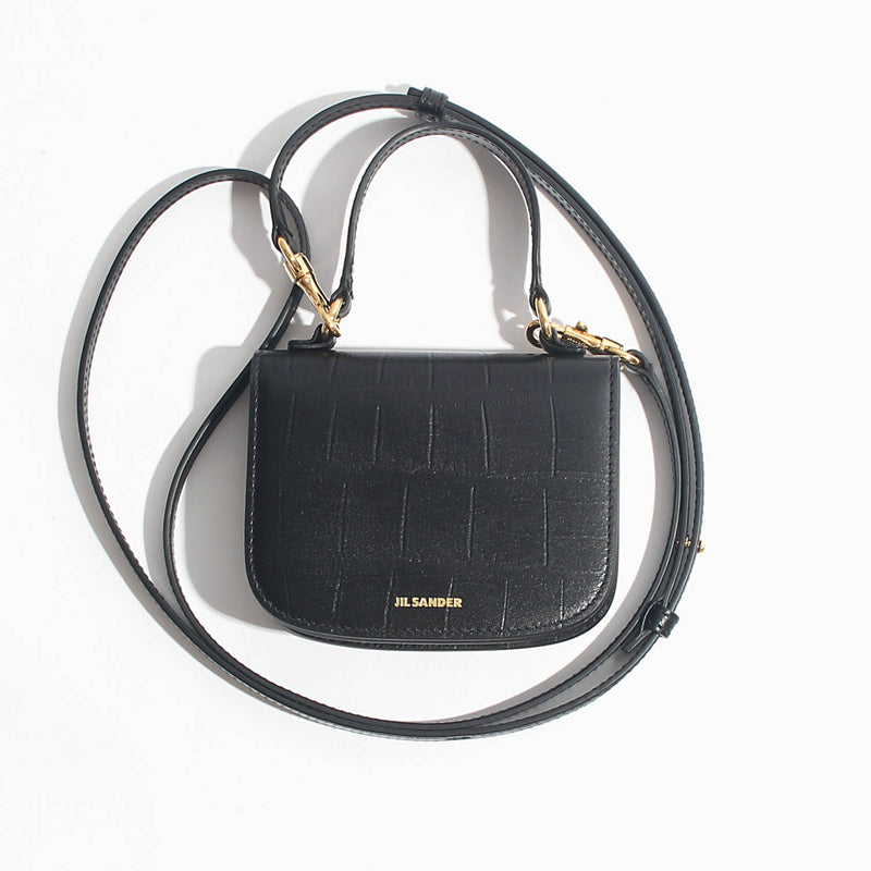 JIL SANDER Black Croc-Embossed Mini Crossbody Bag