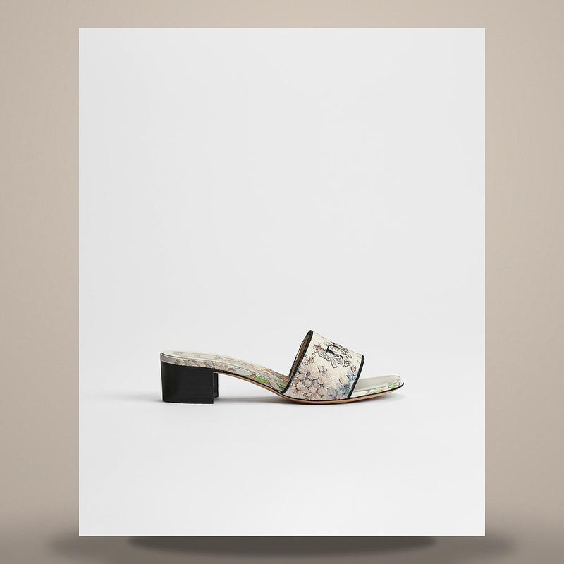 DIOR White Lilac Floral Embroidered Cotton Heeled Mules KCO611FLO S62W