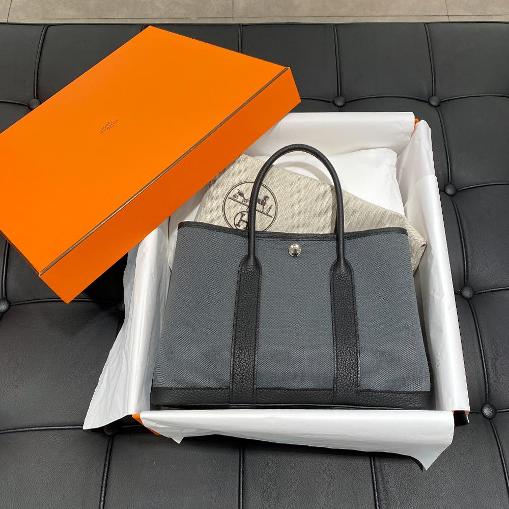 HERMES Garden Party Negonda Canvas 30 Ardoise Noir Black Palladium Tote