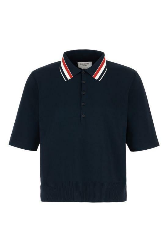 THOM BROWNE Needle Stitch Short Sleeve Tennis Polo RWB Stripe T-Shirt