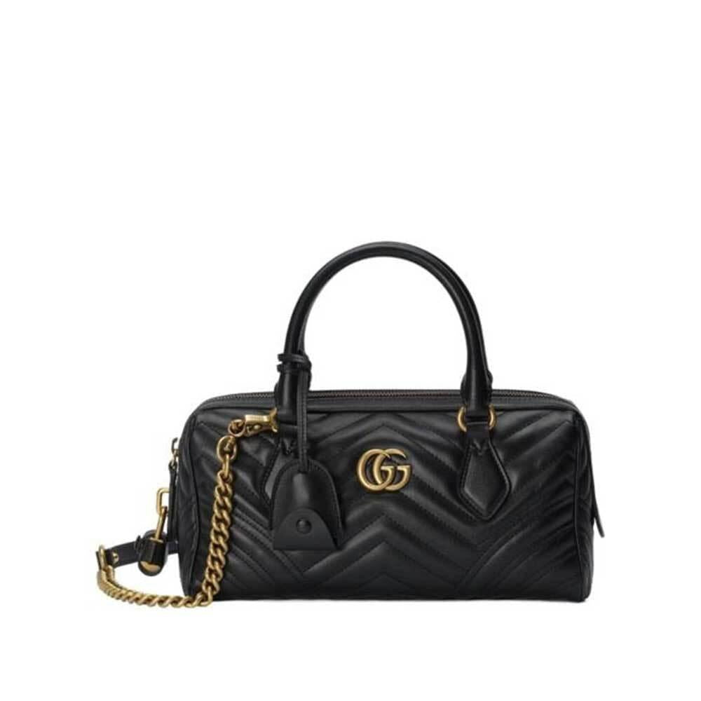 GUCCI GG Marmont Small Top Handle Tote Bag Black Leather