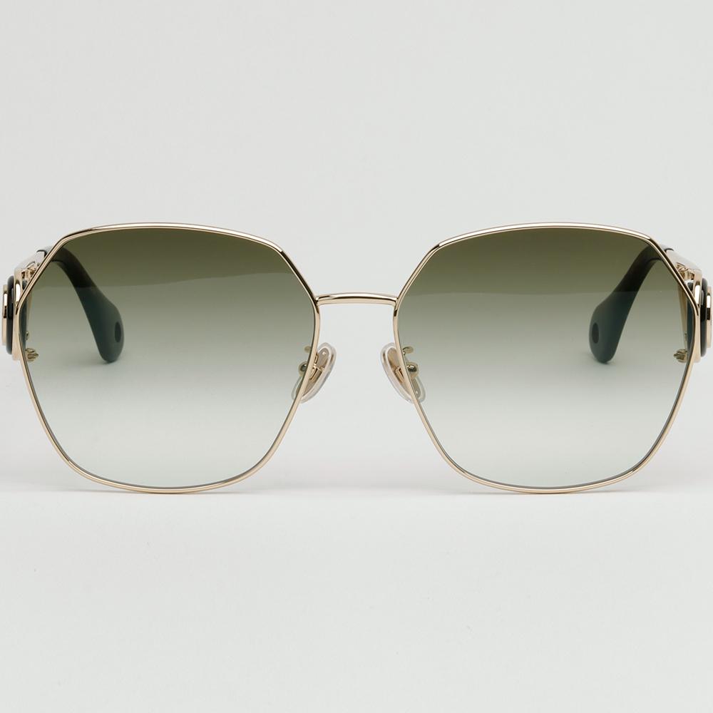 Lanvin Dark Green Square Sunglasses Gold Metal Frame Logo LNV129SLB 734