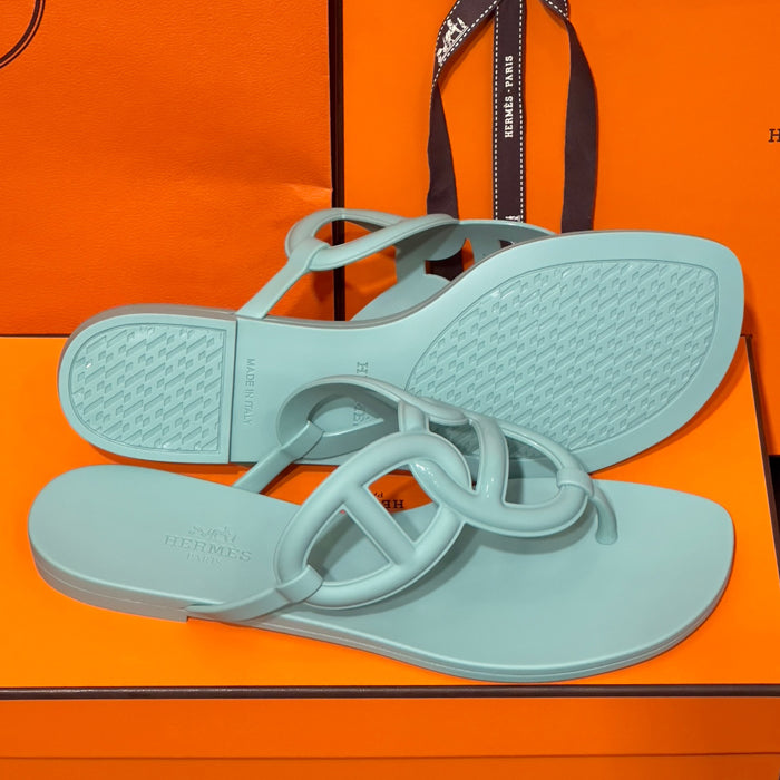 HERMES Egerie Sandals Black Green Mint Jelly Slides