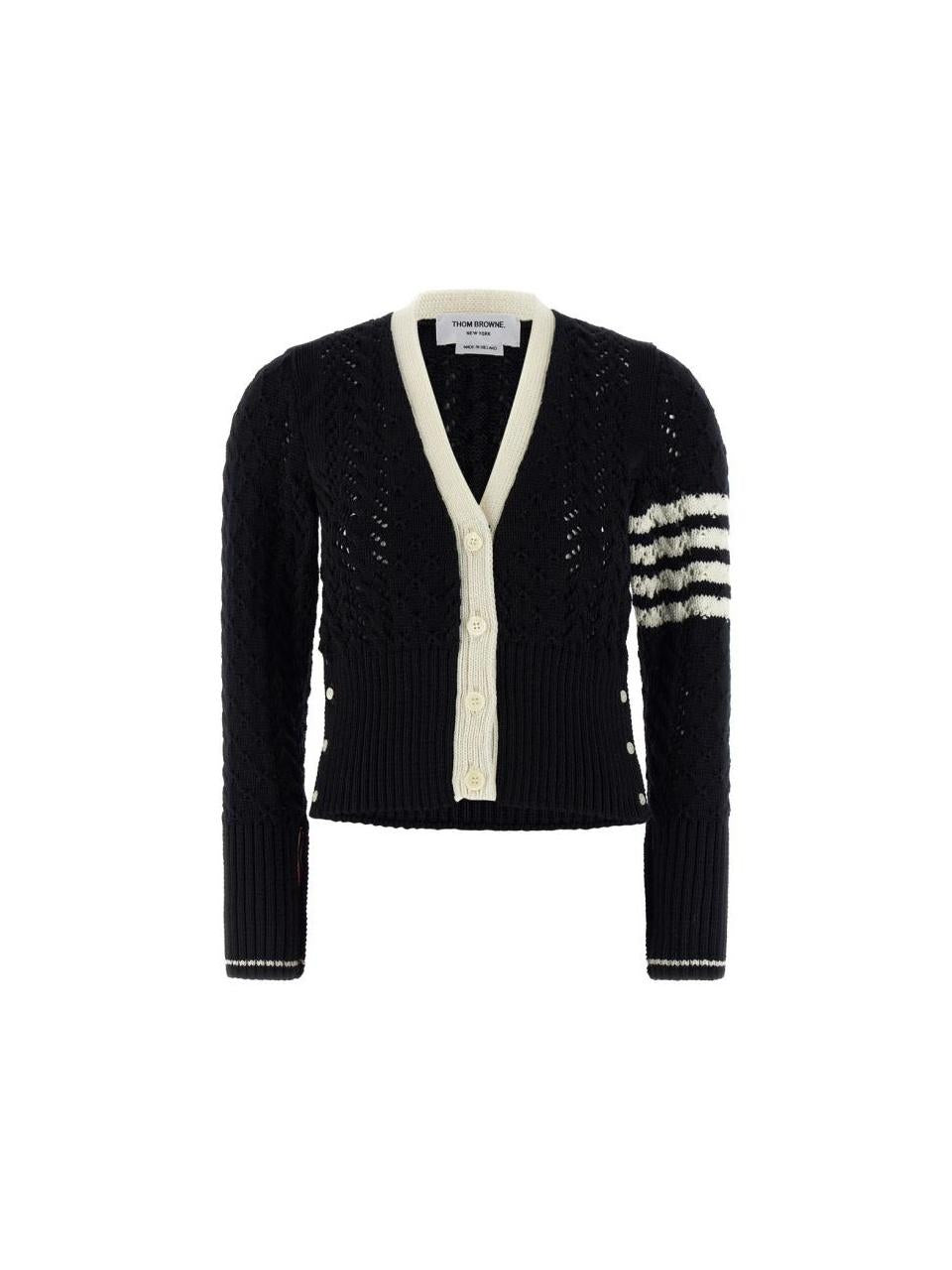 THOM BROWNE Cable Pointelle Stitch Merino Wool 4-Bar Cardigan FKC675A Y1024 415