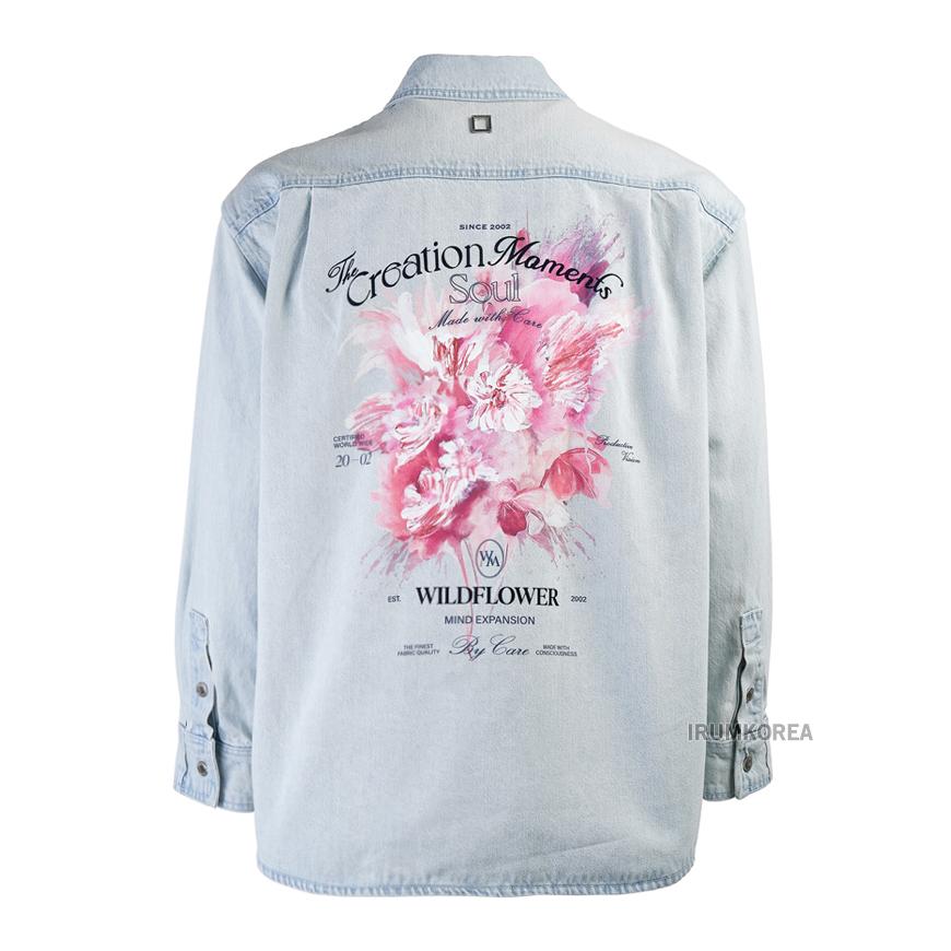 WOOYOUNGMI Men’s Flower Logo Denim Long-Sleeve Shirt